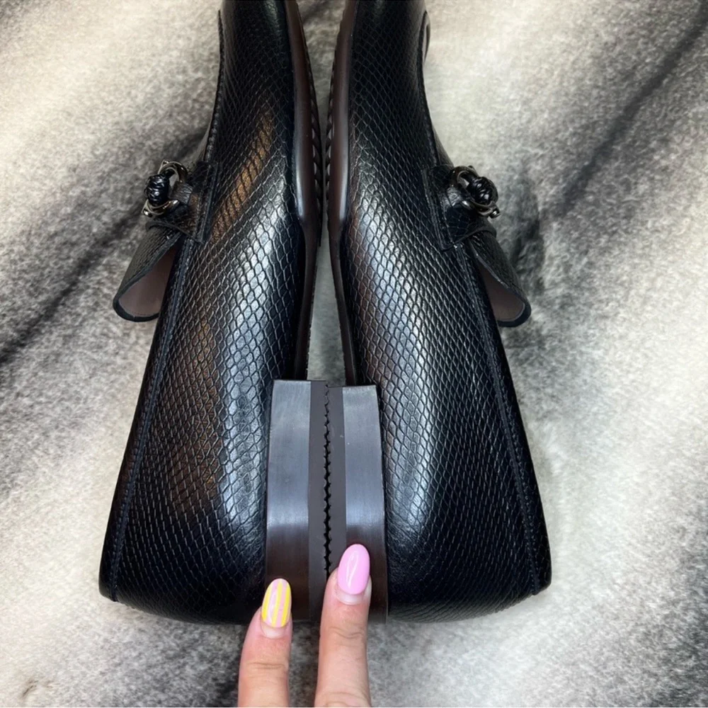 Salvatore Ferragamo Pago Nero Black Snake Embossed Leather Loafers